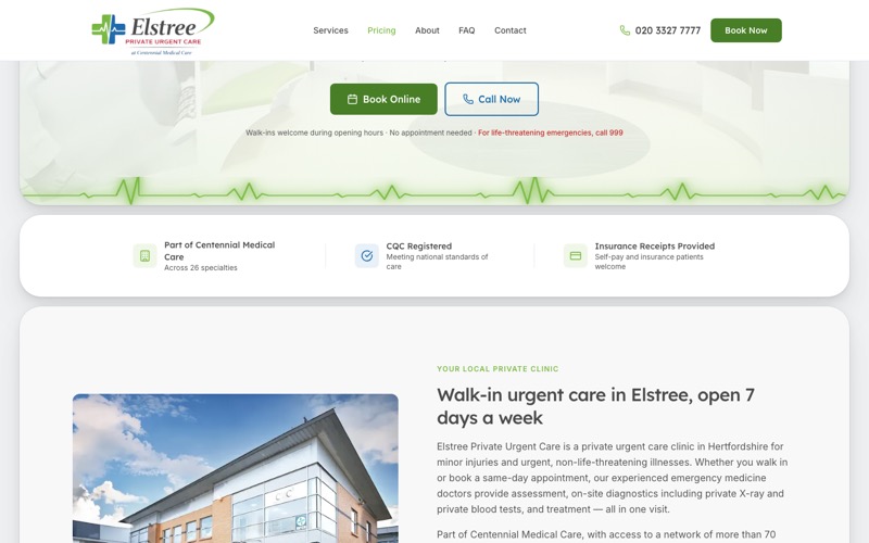 Elstree Urgent Care website