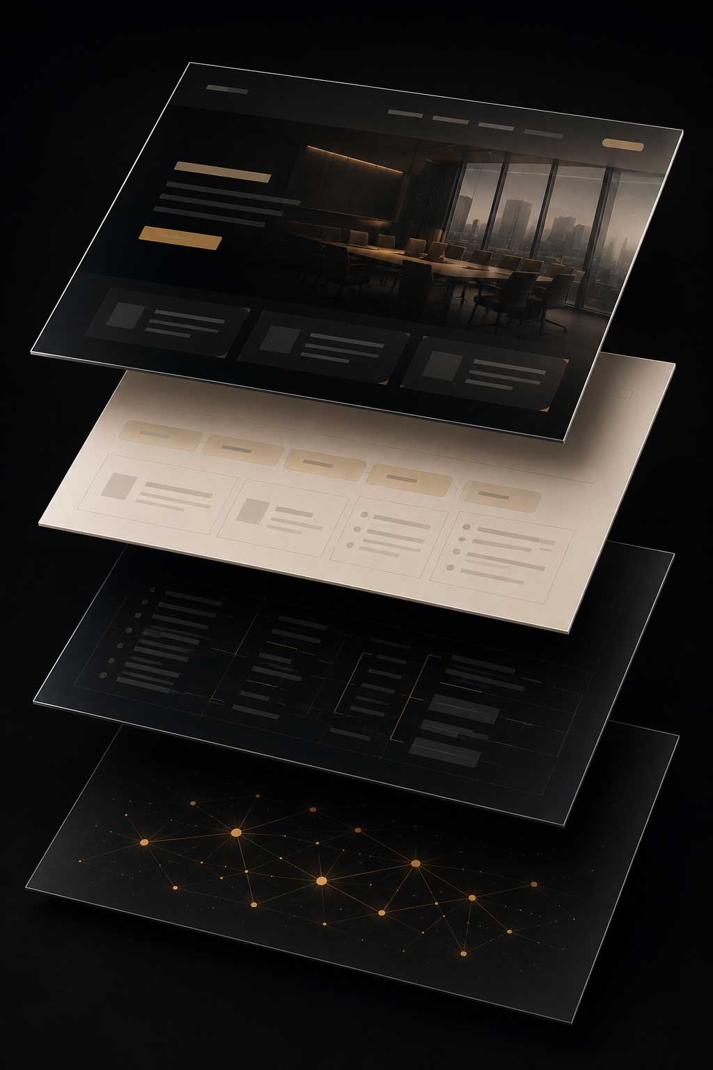Four layers of a website: the experience layer visitors see, the SEO layer search engines read, the AEO layer AI agents read, and the authority layer that builds long-term visibility
